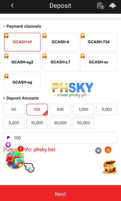 Step 2: Players enter the deposit amount