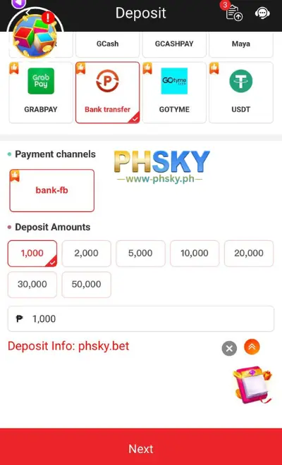 Step 2: Enter the deposit amount that matches your payment method.