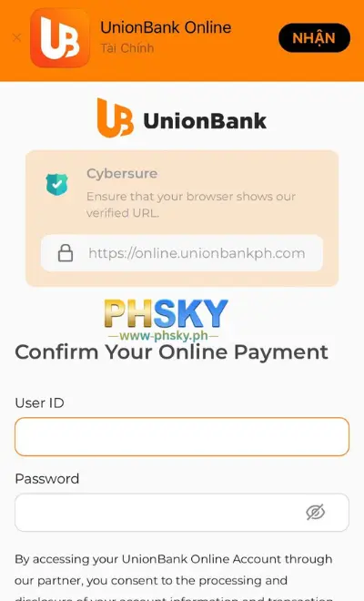 Step 3: Log in to your bank account and transfer money.